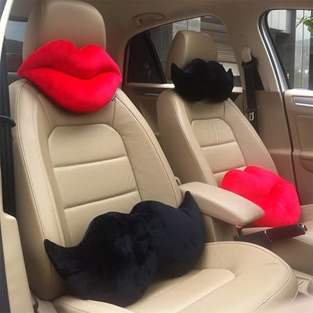 Amazon Umora 車用 ネックパッド かわいい ネックピロー クッション 2個セット 唇 髭 ネックパッド 車 バイク