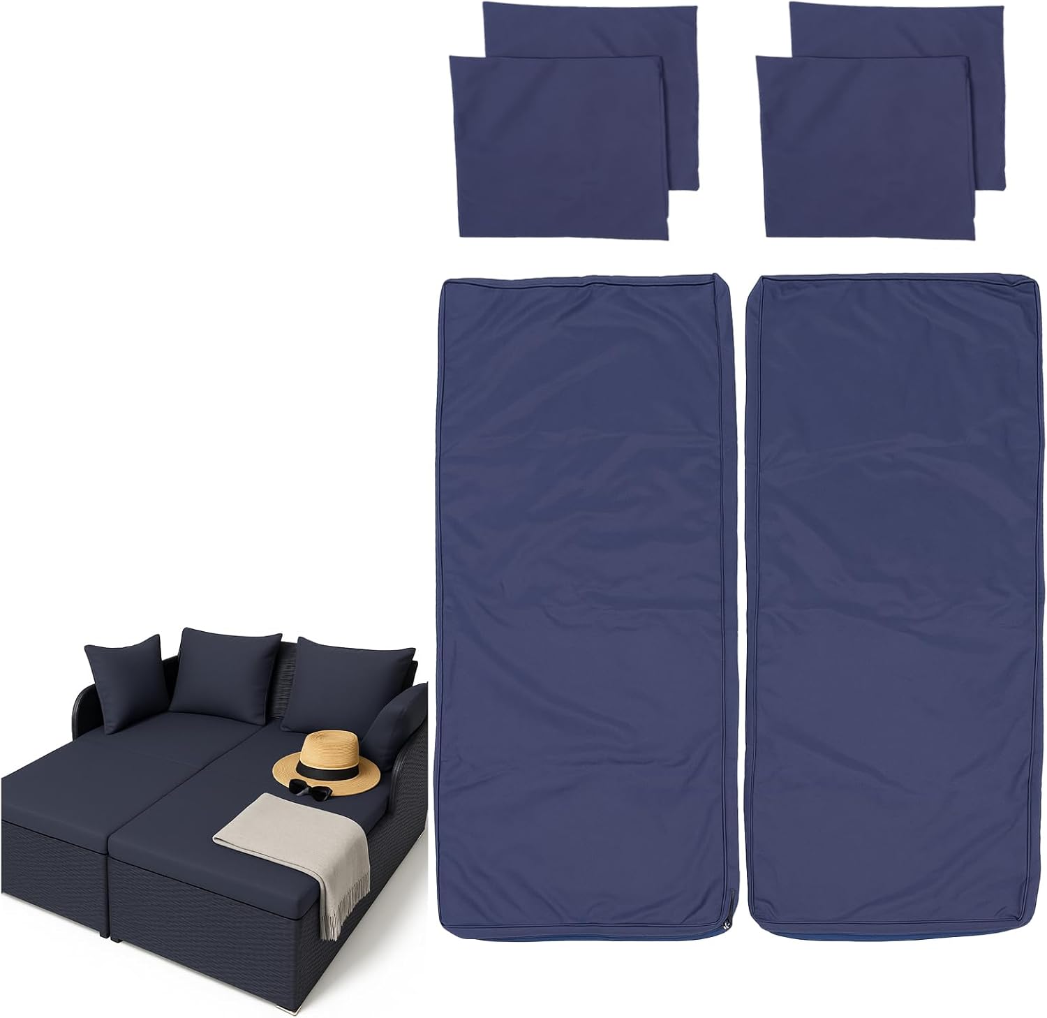 Replacement Outdoor Daybed Cushion Cover 59" x 23.5" inches, Waterproof & Durable Fabric, Protective Slipcover for Patio, Yard, Poolside Furniture (Navy Blue)