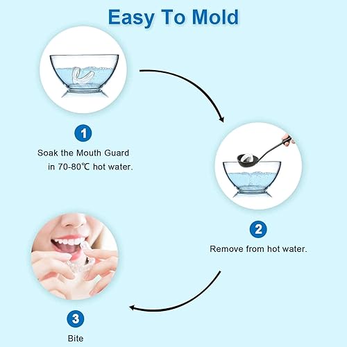 Miniatura 3 de Protector bucal para niños para rechinar dientes, paquete de 4 protectores de mordida + funda protectora dental, elimina el bruxismo apretado,