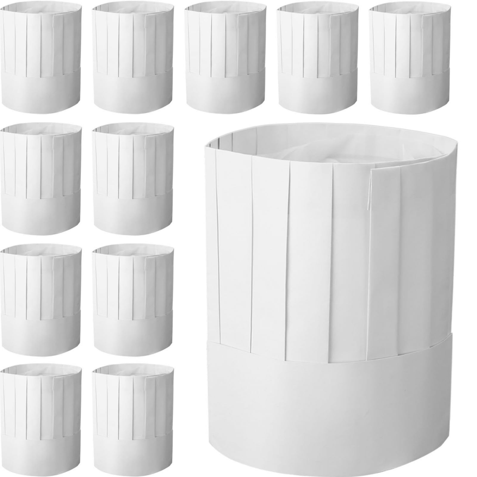 WILLBOND Ensemble de toques de Chef jetables en Papier de 22,9 cm, Chapeau de Chef Blanc réglable pour Homme, Femme, Cuisine, Restaurants, Blanc Brillant, Taille Unique