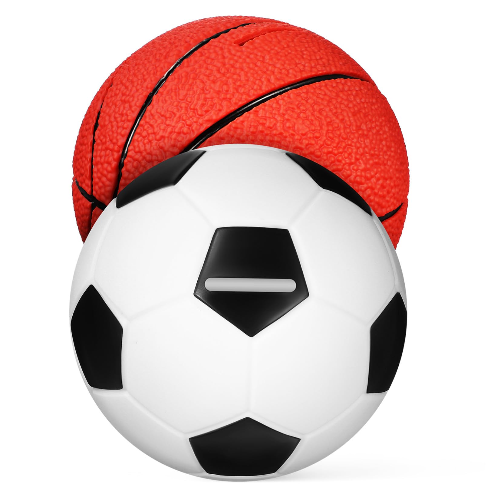 Salvadanaio Pallone Calcio e Basket per Bambini, 2 Pezzi Vinile | Portatile, Salvasoldi Decorativo per Casa e Compleanno, Stile Giocoso e Creativo