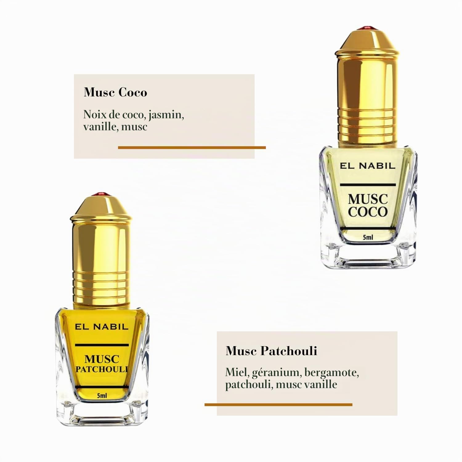 El Nabil Premium Musc Ensemble de parfums pour femmes - 10 x 5 ml Huile de parfum (TOP 10 MIX) - Parfums arabes pour dames - Ensemble de parfums orientaux