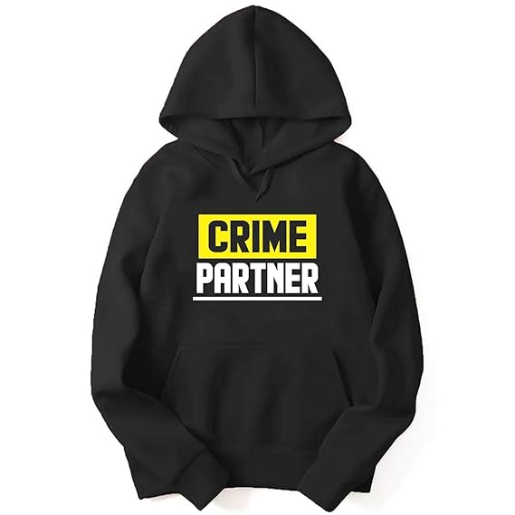 Hopcara Kids Unisex Winterwear Hoodie Crime Partner Sweatshirt Black with Kangaroo Pockets