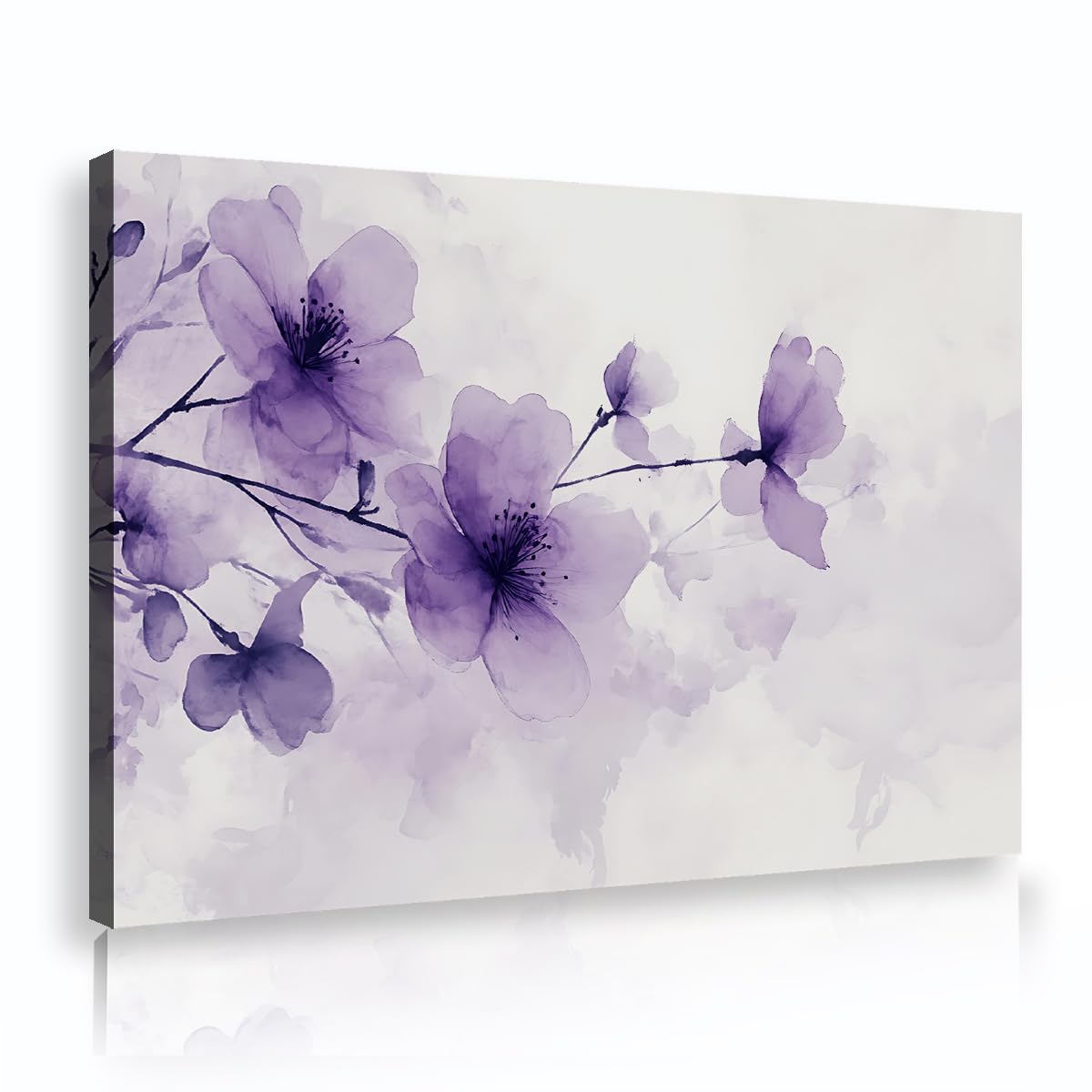 CHERHERART Minimalist Canvas Prints Decor Watercolor Cherry Blossom Canvas Wall Art Lavender Purple Flowers Poster Picture for Bedroom Home 55x85cm Innerframe
