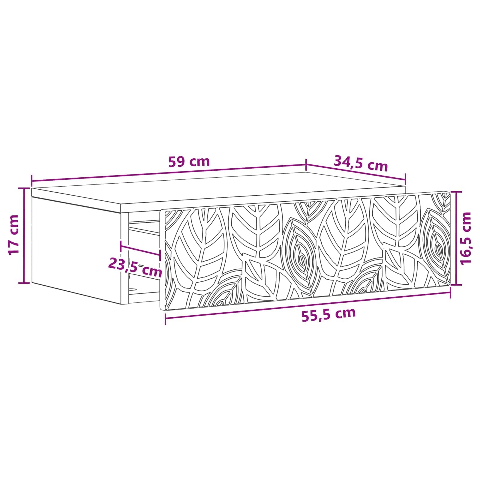 Tavolino da parete in legno bianco, 59 x 34,5 x 17 cm, con cassetto, per soggiorno, ufficio, corridoio, versatile come ripiano e organizer