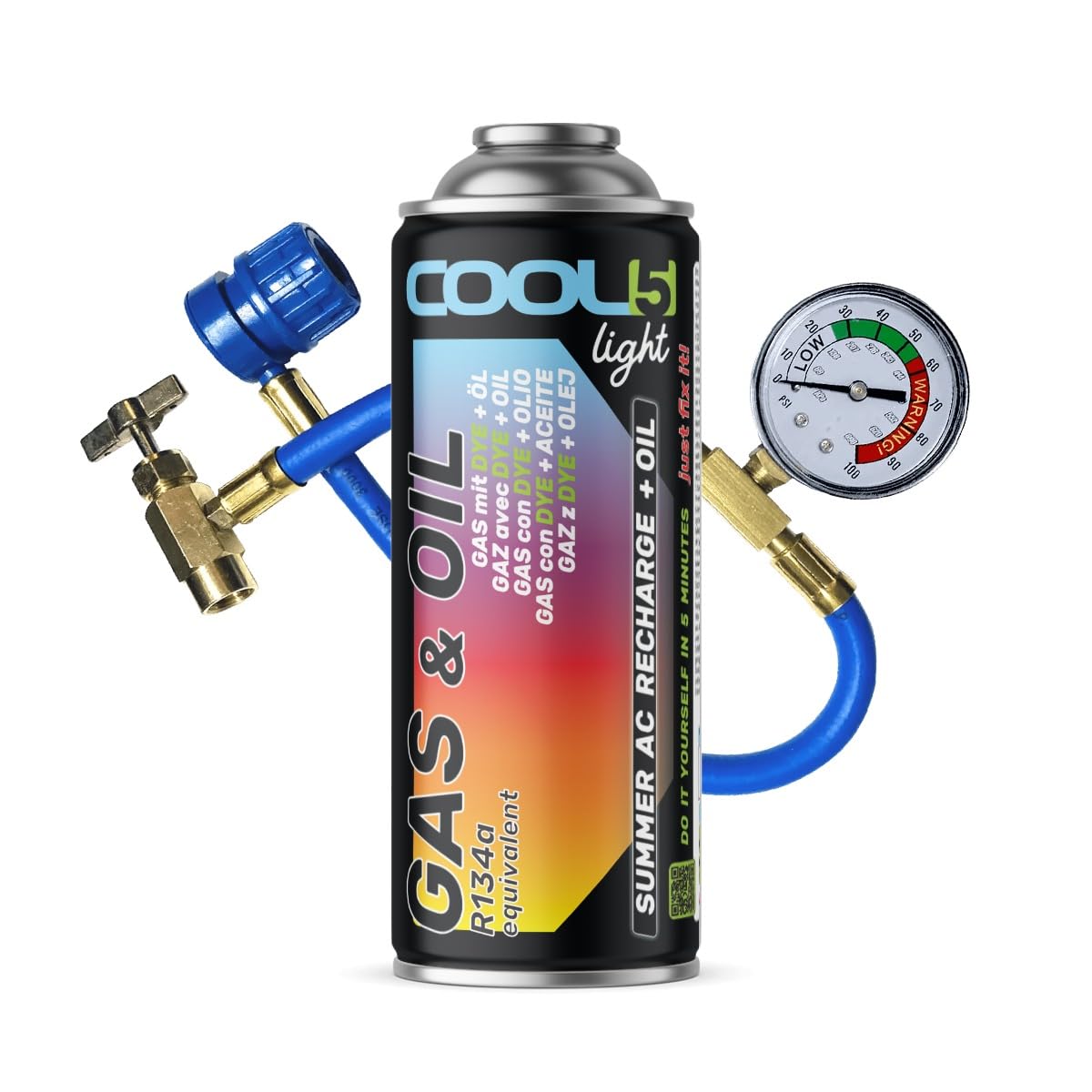 LIGHT, remplacement r134a, Produit d'étanchéité, réfrigérant, recharge de climatisation de voiture, équivalent 660g, 1 boîte, 2 en 1, 235g, conduite de pression avec manomètre