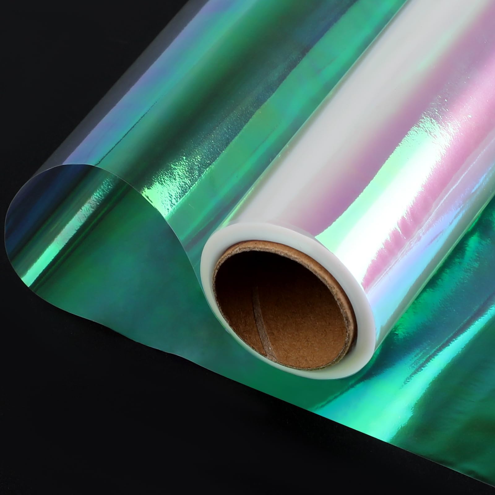 Ktxaby Iridescent Cellophane Wrap Roll 43cm × 20m Holographic Gift Wrapping Film,Thick Transparent Wrapping for Gift Baskets,Flowers,Craft Decoration — image 1