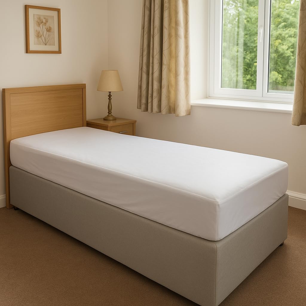 INCO-CARE MRSA-Resistant Healthcare Mattress Protector – Supersoft, Four-Way Stretch PU, Fluid-Proof & Wipe-Clean, Machine Washable to 75°C, Silent & Breathable, Single bed.