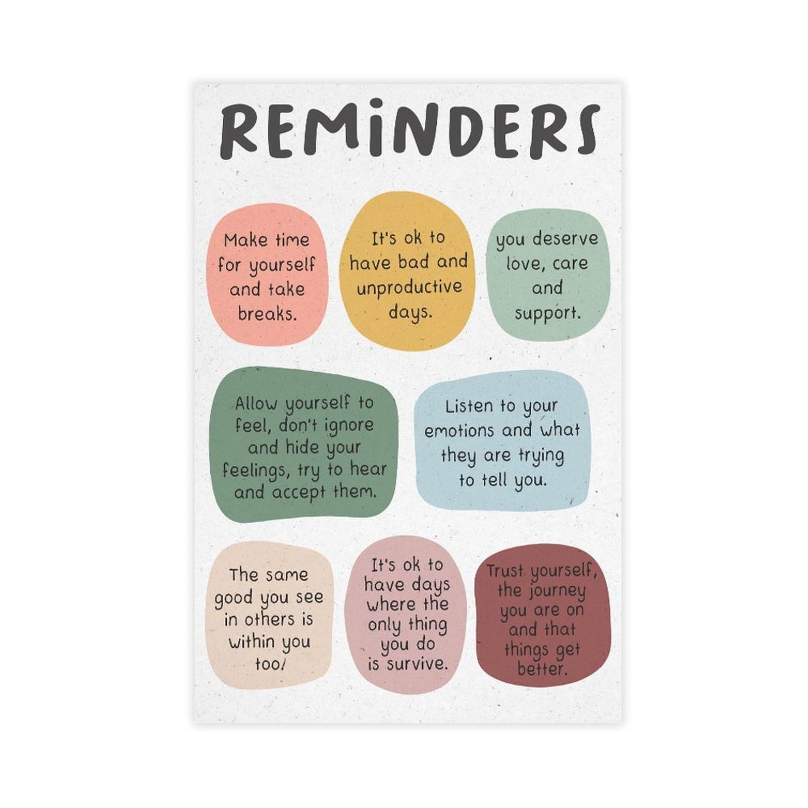 GJtyRFH Mental Health Reminders Nurture Yourself Canvas Wall Art Posters And Prints Room Aesthetic Bedroom Office Decor 20" L X 30" W