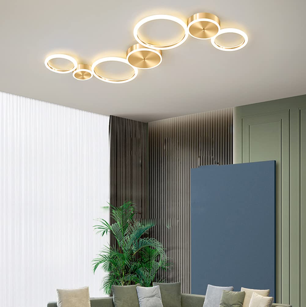 Moderne LED Plafondlampen, Creatieve Dimbare Plafondlamp Met Afstandsbediening Voor Woonkamer Slaapkamer Eetkamer Gangen Goud 100cm