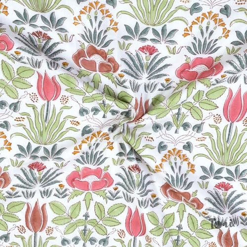 Image of TOAIArt Premium Jaipuri Dohar | AC Blanket Summer Quilt | Hand Block Printed | 3 Layers | Reversible | 150GSM 100% Mulmul Cotton | 100% Cotton Flannel Filling | King 108 inch X 90 inch | Spring Floral