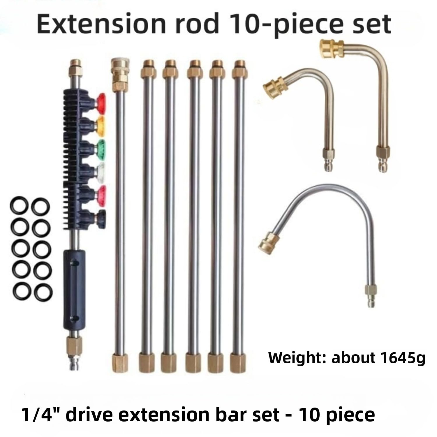 ressure - Set di bacchetta di estensione per rondella 10 in 1, lancia telescopica con attacco rapido da 0,6 cm, compatibile con 4000 psi, include bacchetta curva per lavaggio auto, condizionatore
