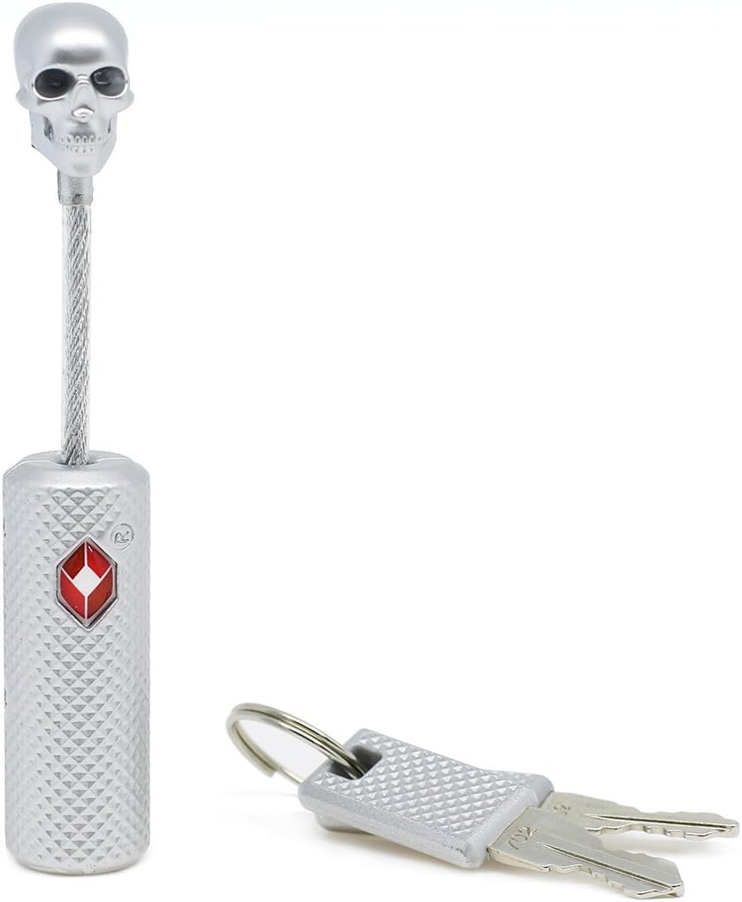 YiF TSA-Accepted Straight Barrel Cable Sentry Key Lock with Skull Head for Suitcase Luggage Computer Bag (Silver)
