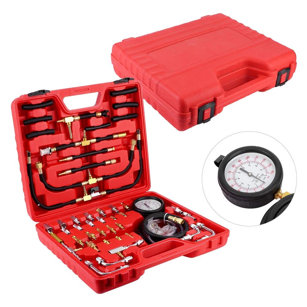 Kraftstoffdruckmesser TU-443 0-140 PSI (0-10 bar) Doppelskala kompatibel mit OBD2-Fahrzeugen Komplettset