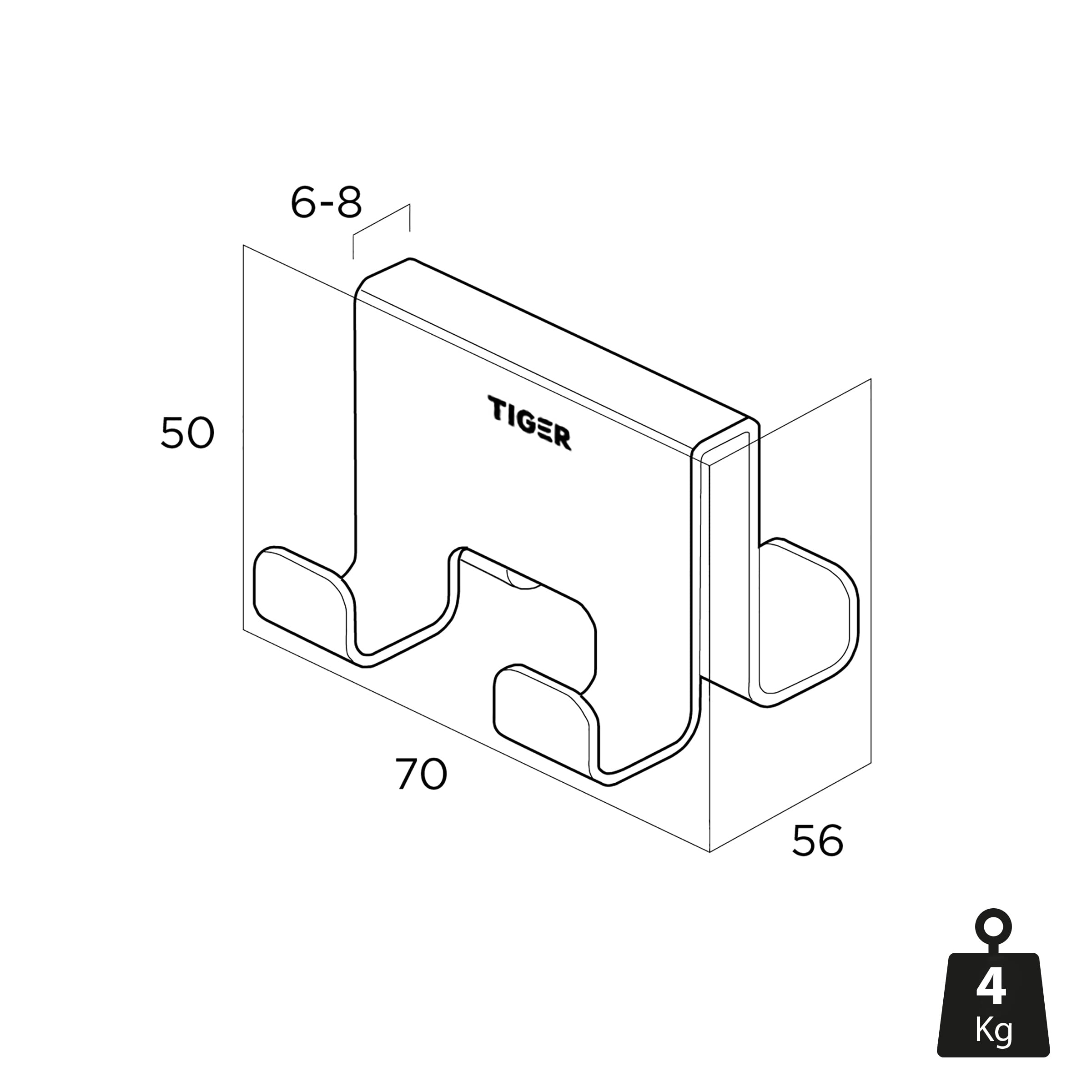 Tiger Caddy Towel Hook for Shower Enclosure 6-8 mm Double 5 6 x 7 x 5 cm Brushed — view 6