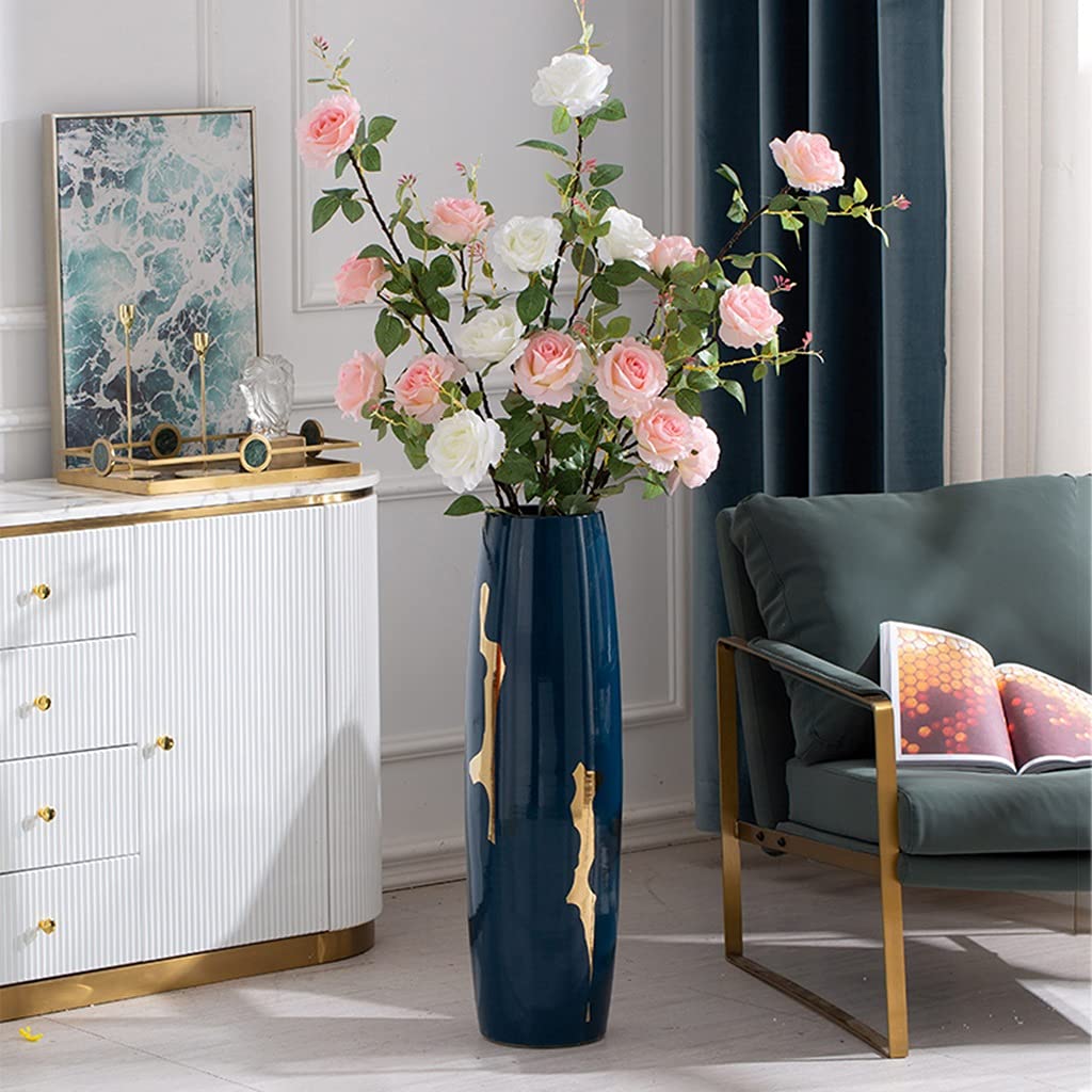 Amazon.com: Vases Blue Gilded Large Vase Floor Vase Large