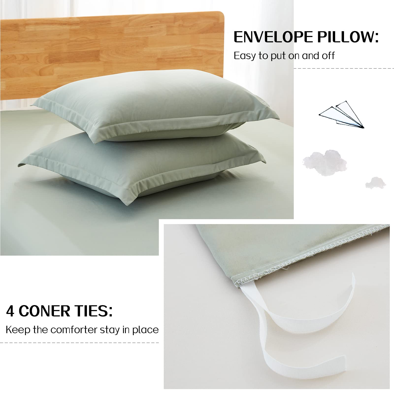 Dreaming Wapiti Duvet Cover King,Washed Microfiber King Size Green Duvet Cover Set,Solid Color - Soft and Breathable with Zipper Closure & Corner Ties (Green, King)