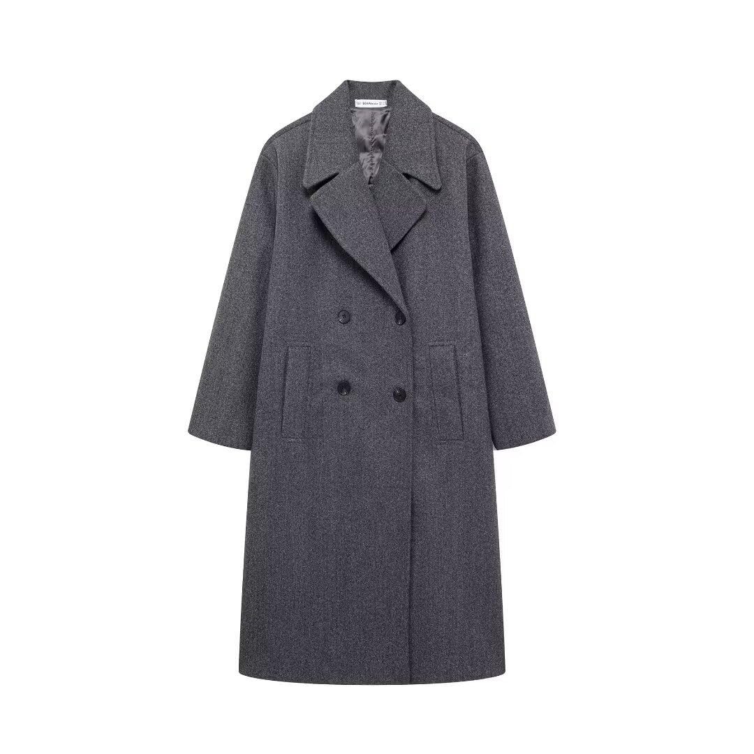 Rebeca De Punto Mujer,Gabardina Larga Cruzada con Solapa De Invierno para Mujer, Beige, Mangas Largas, Solapas con Muescas, Corte Holgado, Chaquetas Cortavientos, Prendas De Vestir Exterio