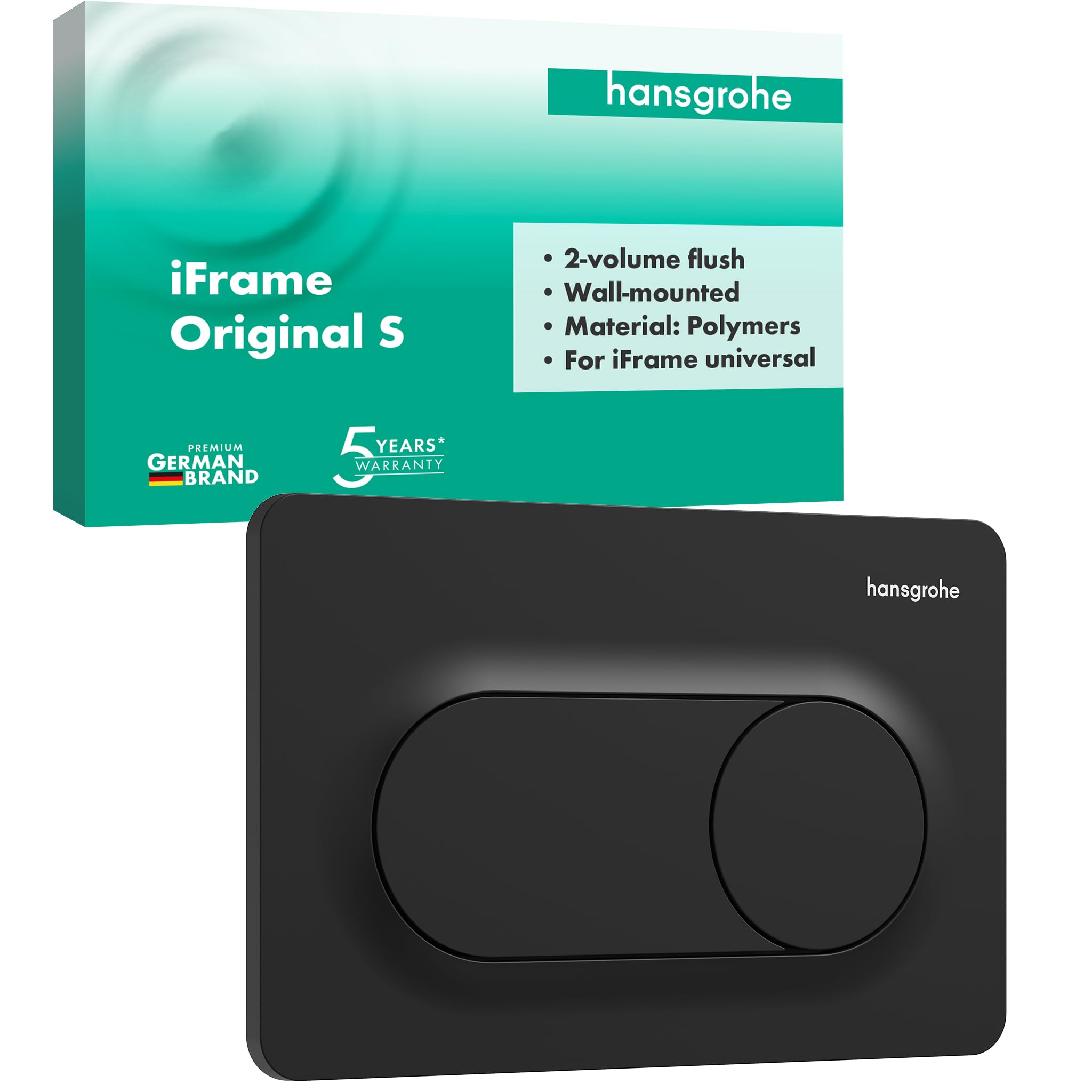 hansgrohe iFrame Original S 66002670 Toilet Push Plate for 2 Flush Flush for hansgrohe iFrame Flush-Mounted Cistern Matte Black