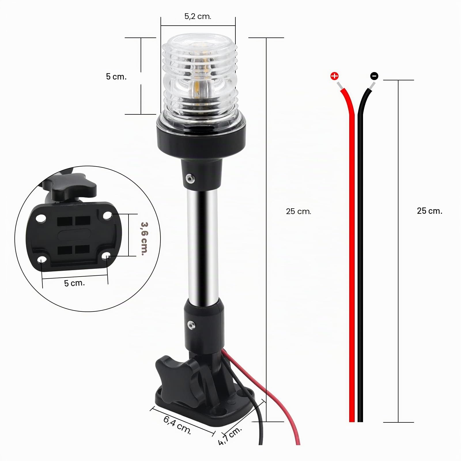 Geloo Luz de señal de vela 12-24V Marine Boat Navigation Lights All Round 360° 4000~4500K Luz blanca marina pura plegable luz de anclaje