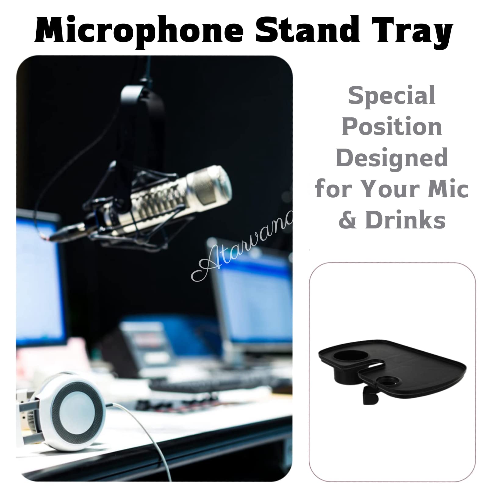 Universal Clamp-On Microphone Stand Tray - Adjustable Mic Stand Shelf For Phone, Sheet Music, Accessories - Ideal For Live Streaming, Recording & Performances