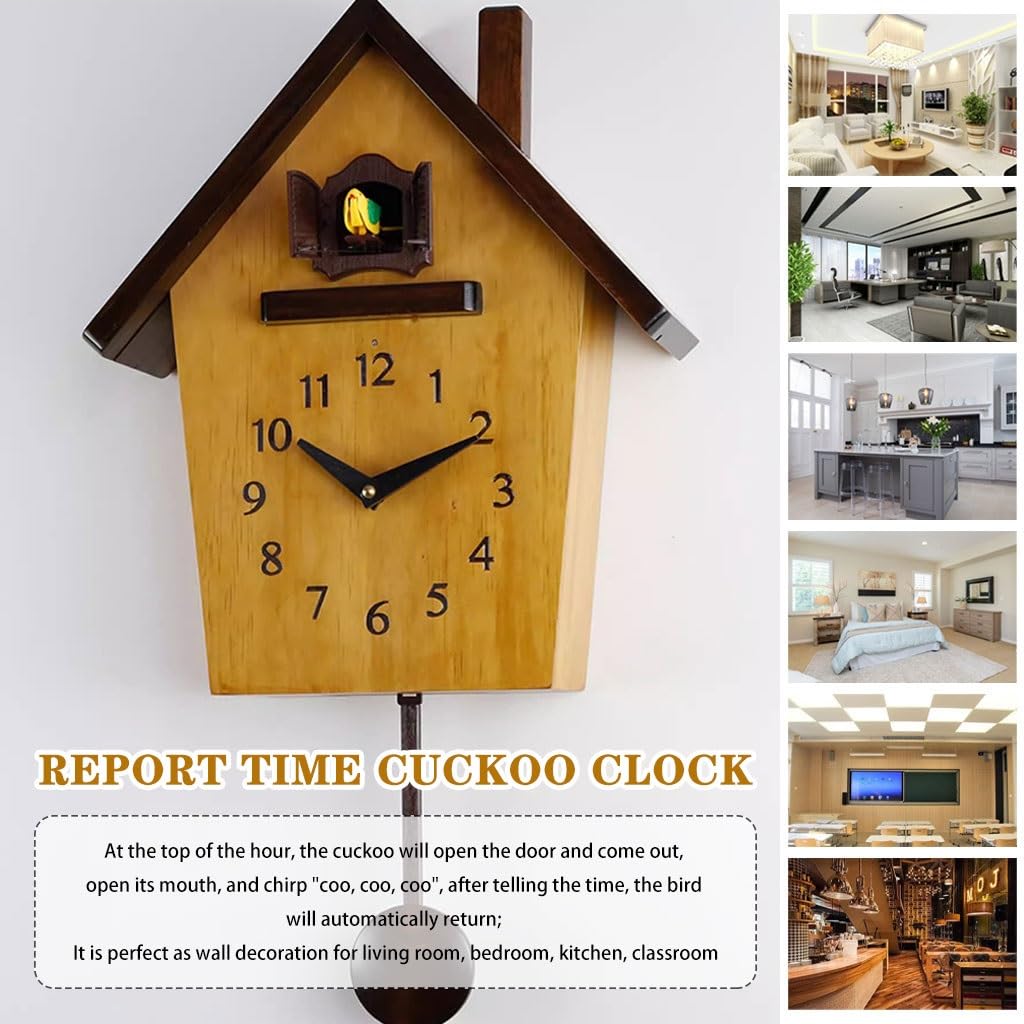 Cuckoo Clocks Simple Modern House Shape Wall Clock, Cuckoo Clock Telling Time On The Hour, Pastoral Style Villa Wall Decoration, Jumping Seconds Movement, with Pendulum, Arabic numerals