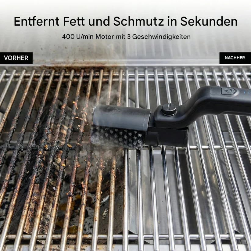 GrillWizz grillbürste elektrisch, kabelloser grillreiniger, USB-C Edelstahl | GrillWizz Elektrische Grillbürste: Kabelloser Grillreiniger mit Edelstahlborsten & USB-C. Reinigt Guss- und Edelstahlroste.