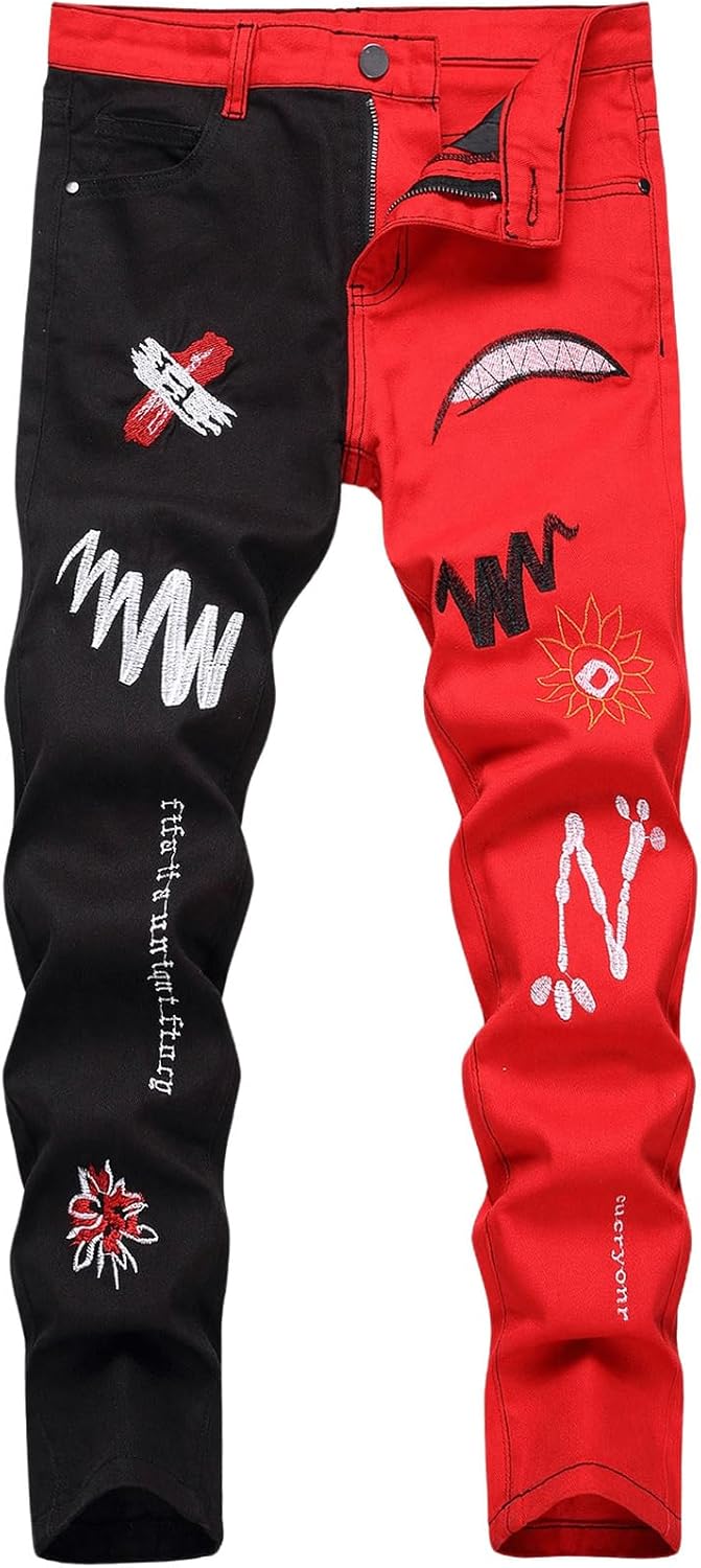 Boy's Colorblock Embroidered Stacked Jeans Y2K