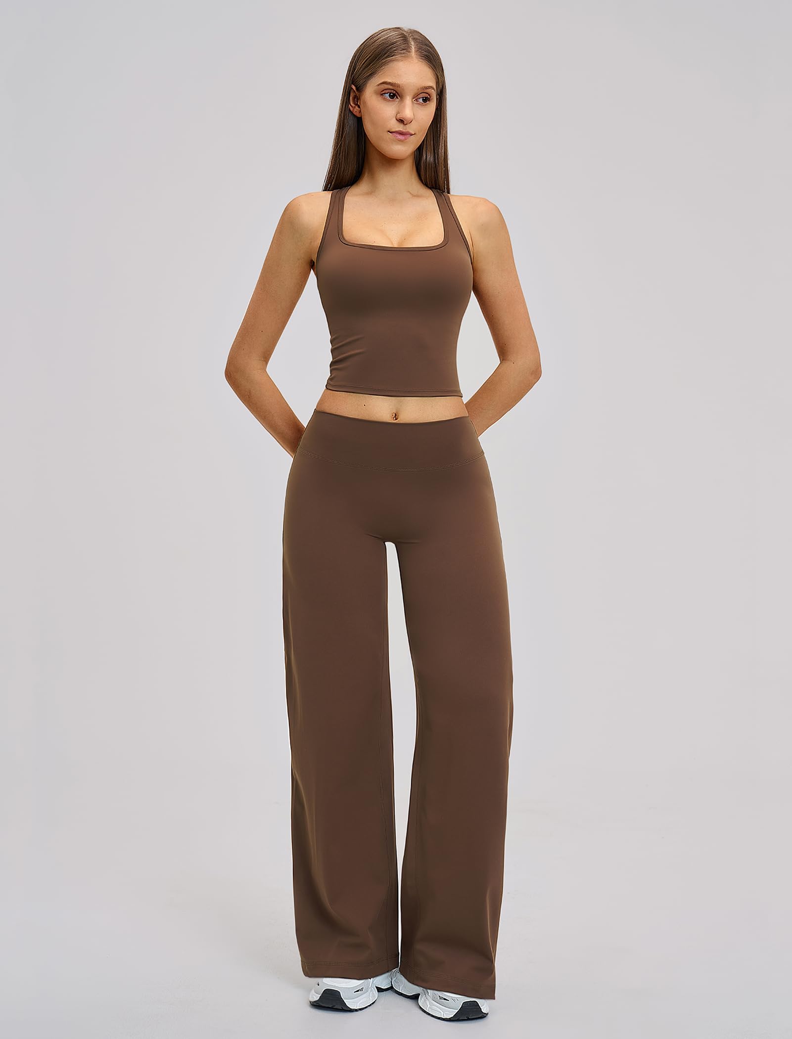 Set sportivo da donna, 2 pezzi, con gamba larga, per yoga e fitness | Vita alta, gamba larga, elasticizzato a 4 vie, per yoga, fitness, pilates e tempo libero