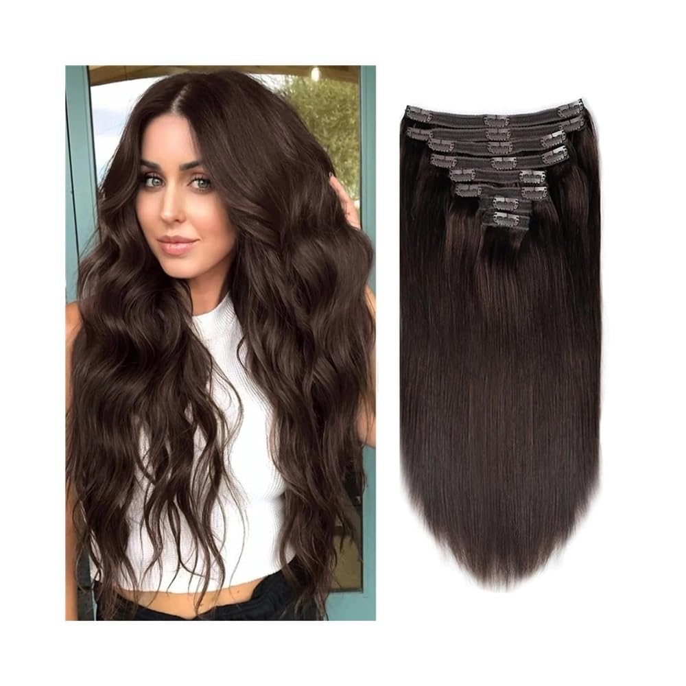 Nakładki na włosy dla kobiet Włosy naturalne doczepiane do klipsów, ciemnobrązowe, jedwabiste, proste, 120 g/240 g Messy Hair Bun Hairpiece(18inches,240g-2 packs)