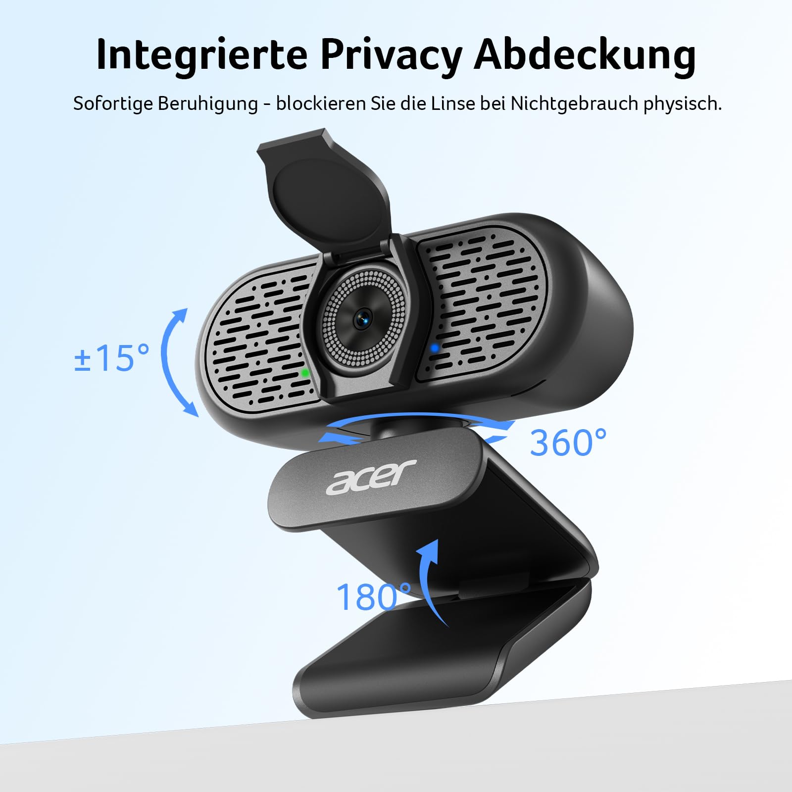 Acer A640 4K-Webcam mit Sony-Sensor, 2K/1080p@60fps, PDAF, Noise-Cancel-Mic, Privacy-Shutter, USB-A-zu-C-Adapter – für Gaming, Streaming, Teams, Zoom, FaceTime & Switch 2