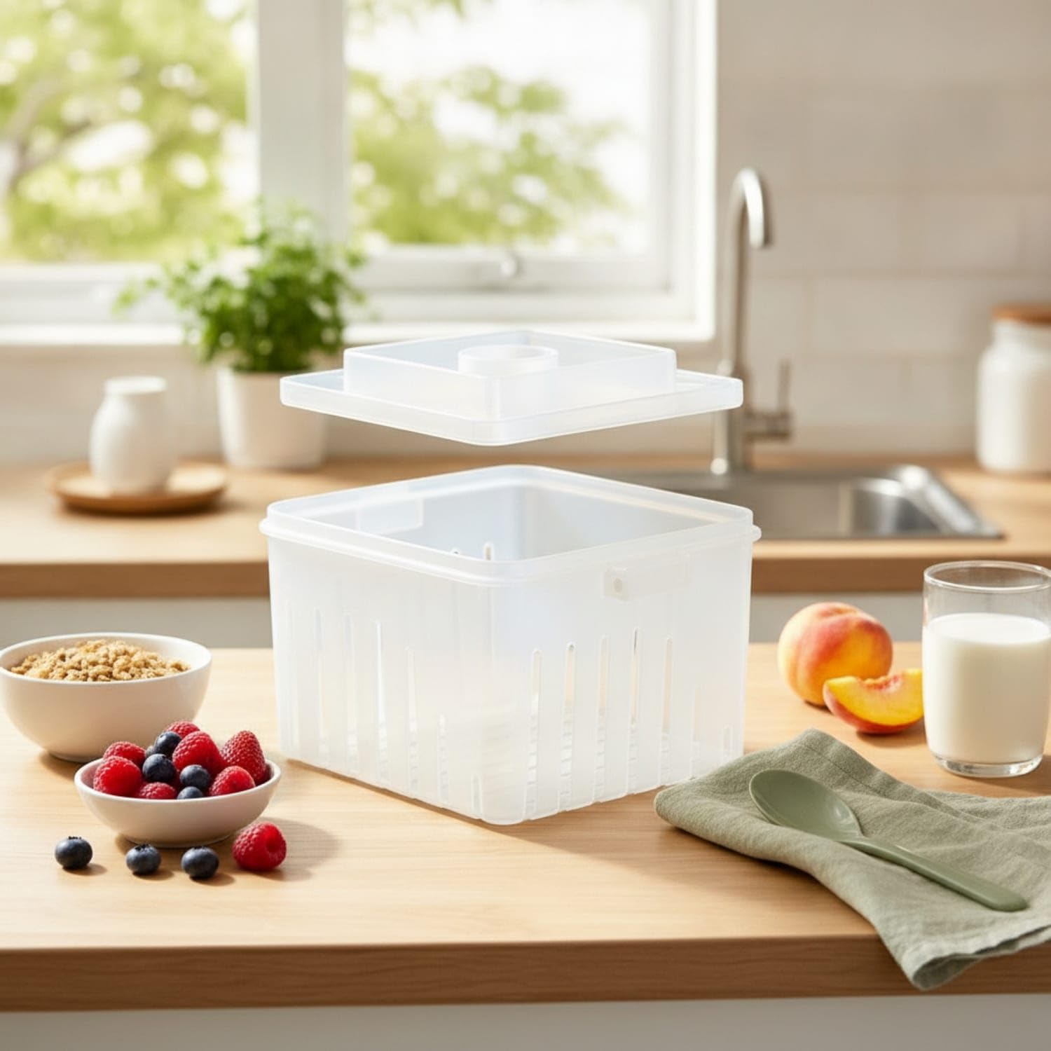 Fine Mesh Greek Yogurt Maker BPABPA-Safe Yogurt Filter | Fine Mesh Greek Yogurt Maker BPABPA-Safe Filter with Tray Food Grade Whey Separator Creamy for Home Cooks Meal Preppers-image-15