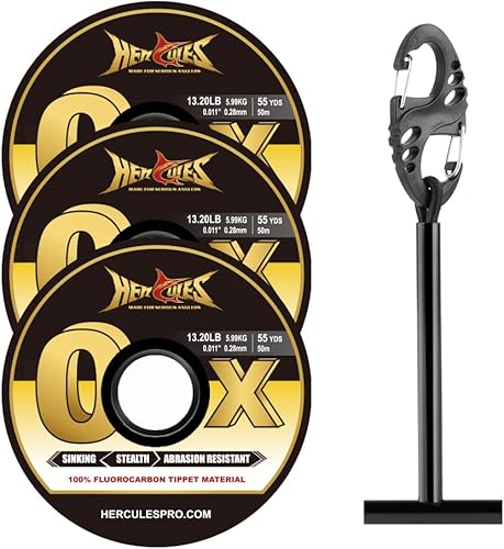 HERCULES Tippet de pesca con mosca, paquete de 3 con soporte para volquetas, 55 yardas