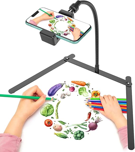 KAVAVO Adjustable Overhead Cellphone Holder,Tripod Phone Mount, Table Top Teaching Online Stand for Live Streaming and Online Video and Food Crafting Demo Drawing Sketching Recording.