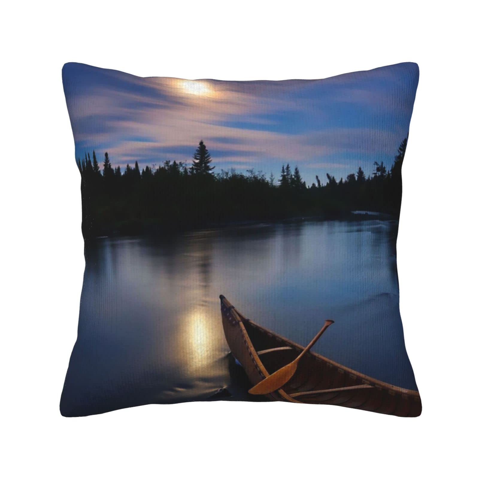 Taies d'oreiller imprimé canoë au clair de lune pour une ambiance chalet cocooning