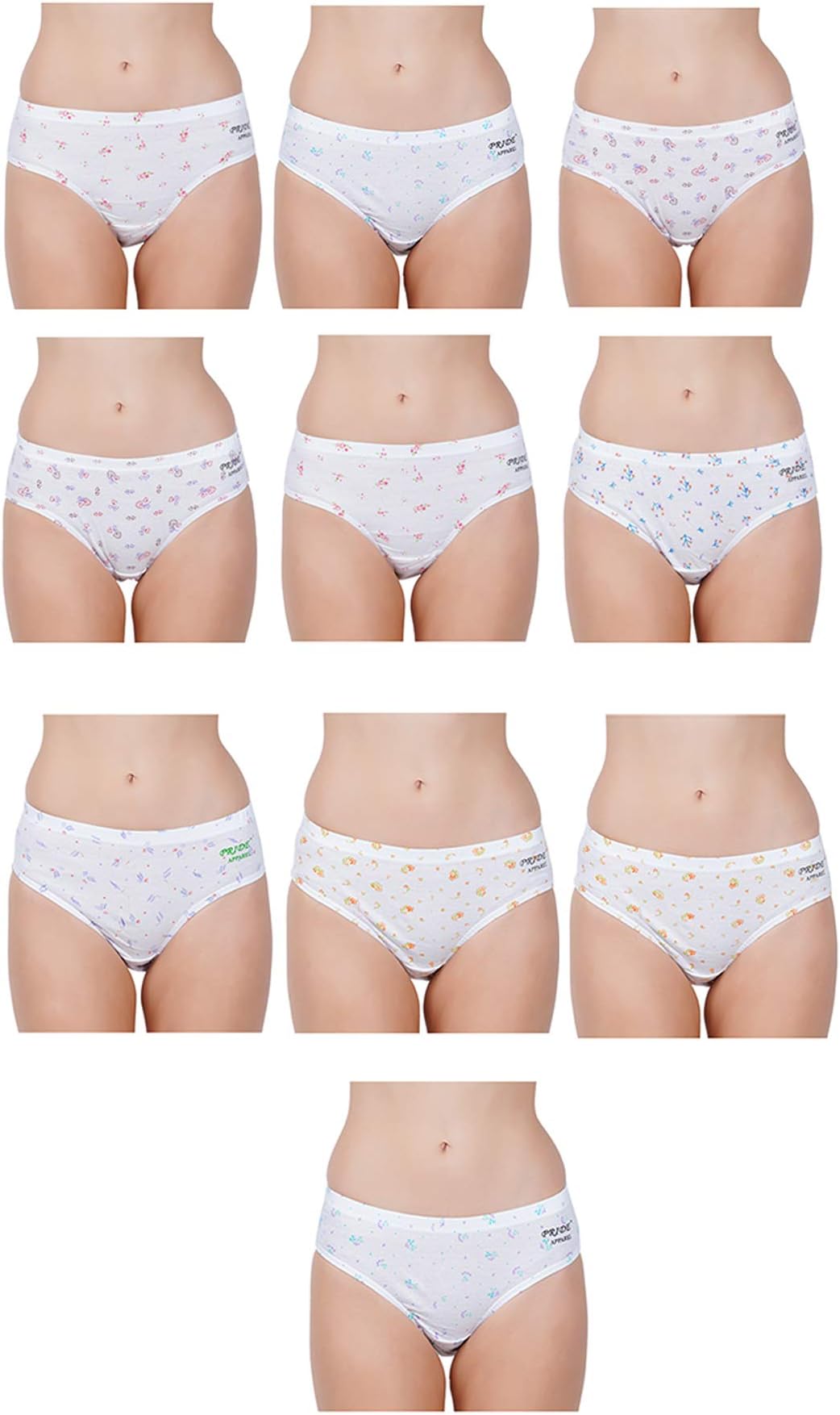 Pride Apparel Imported Outer Elastic Ladies Brief Premium Combed Cotton Combo Pack of 10 -White