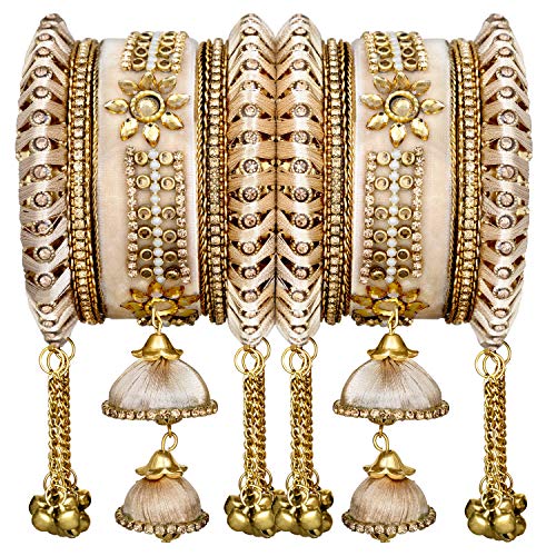 Image of Peora Velvet Matching Kundan Floral Silk Thread Chura Bangle Set for Women (2.8 inch)