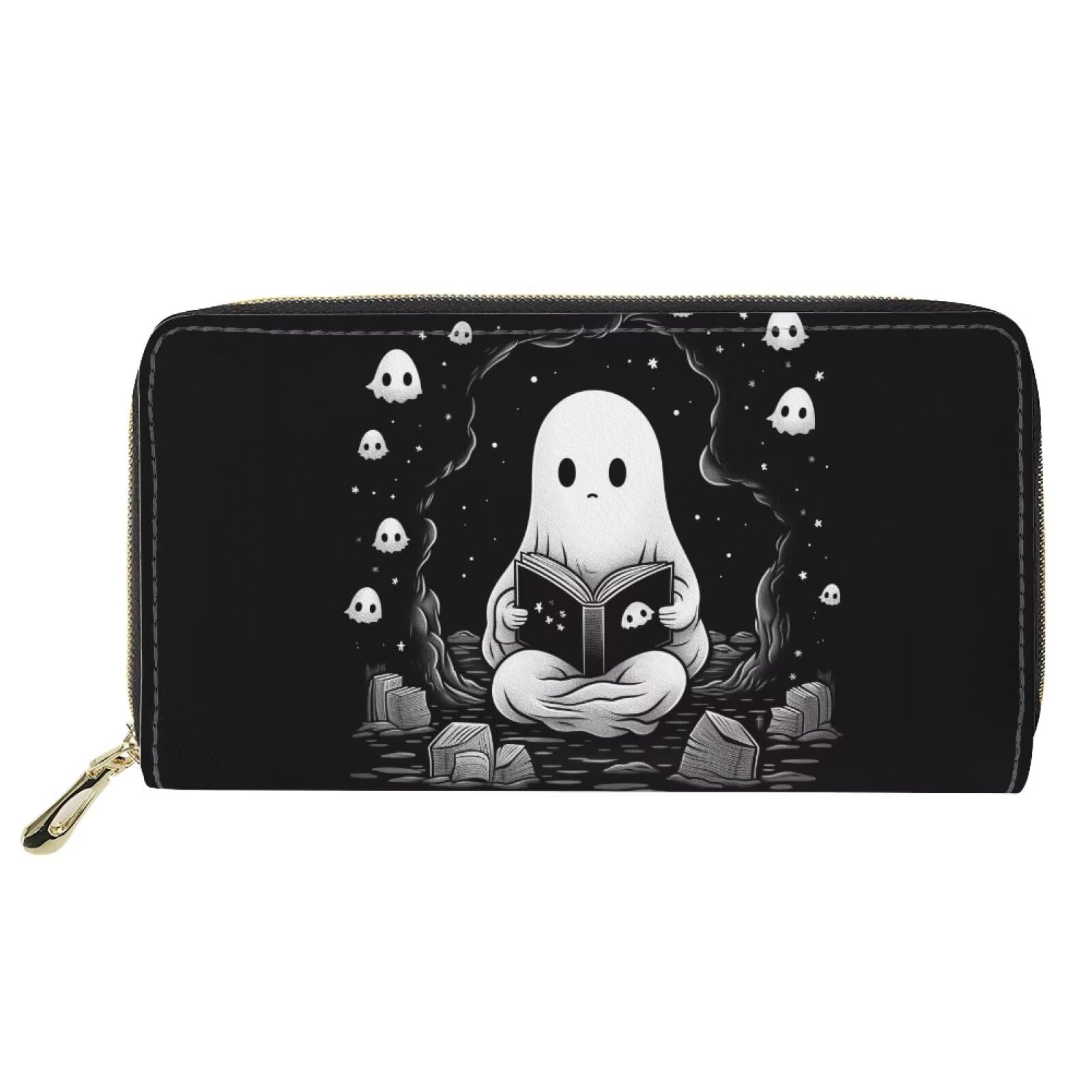 Xhuibop Halloween Cute Ghost Women Wallets Rfid Blocking Teen Girls Holiday Gifts Long Wallet with Zipper Leather Cash Storage Largge Capacity Card Holder Ladies Clutch Purse