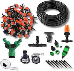 Kit Irrigação Completo com Gotejamento e Nebulização | 20m Mangueira 4mm | 15 Gotejadores + 10 Nebulizadores + Conectores | Ideal para Hortas, Jardins, Estufas e Vasos