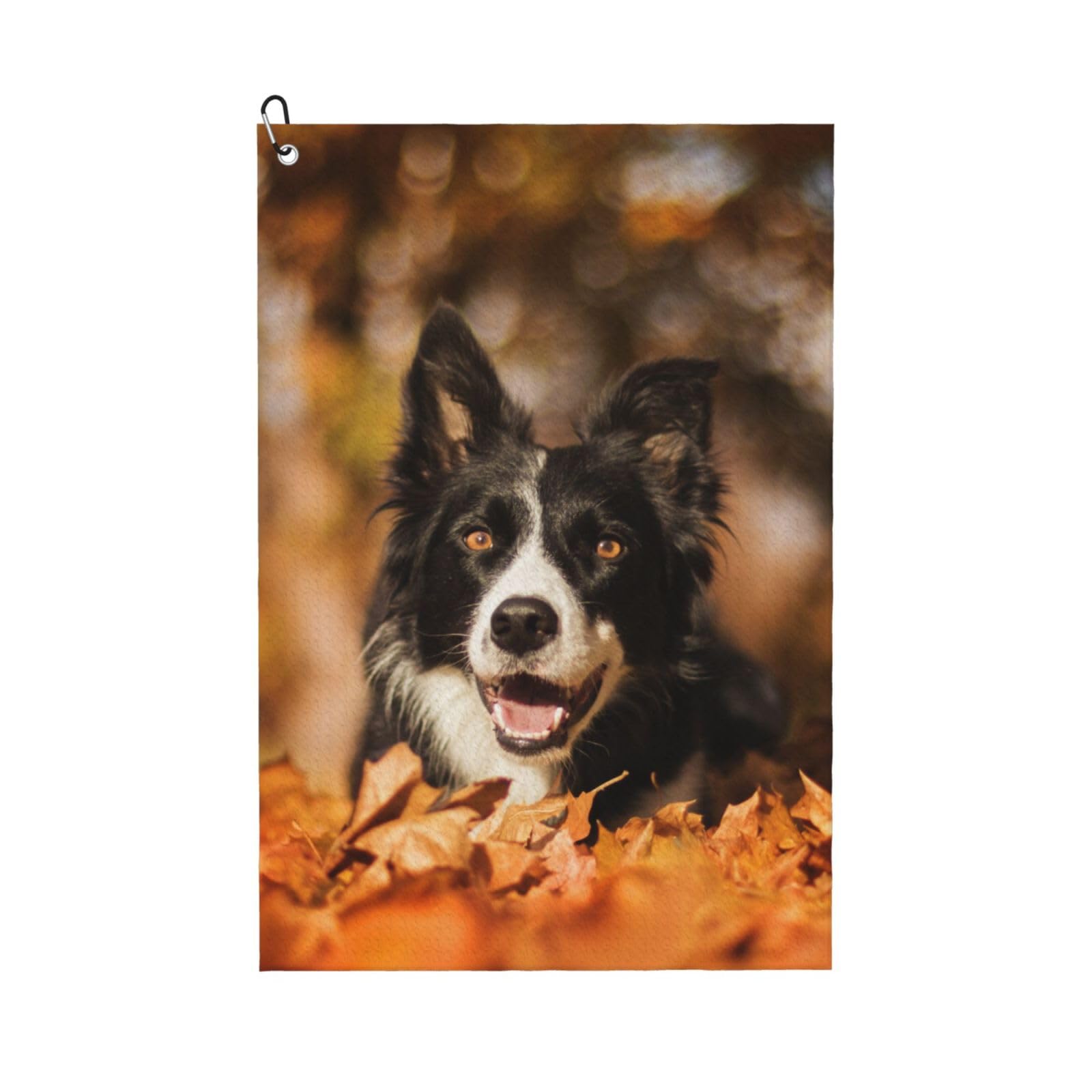 Hnnkloy Border Collie Bokeh Autumn Black Border Collie, 16x24 in Portable Waffle Golf Towels with Carabiner Clip for Golf Bag