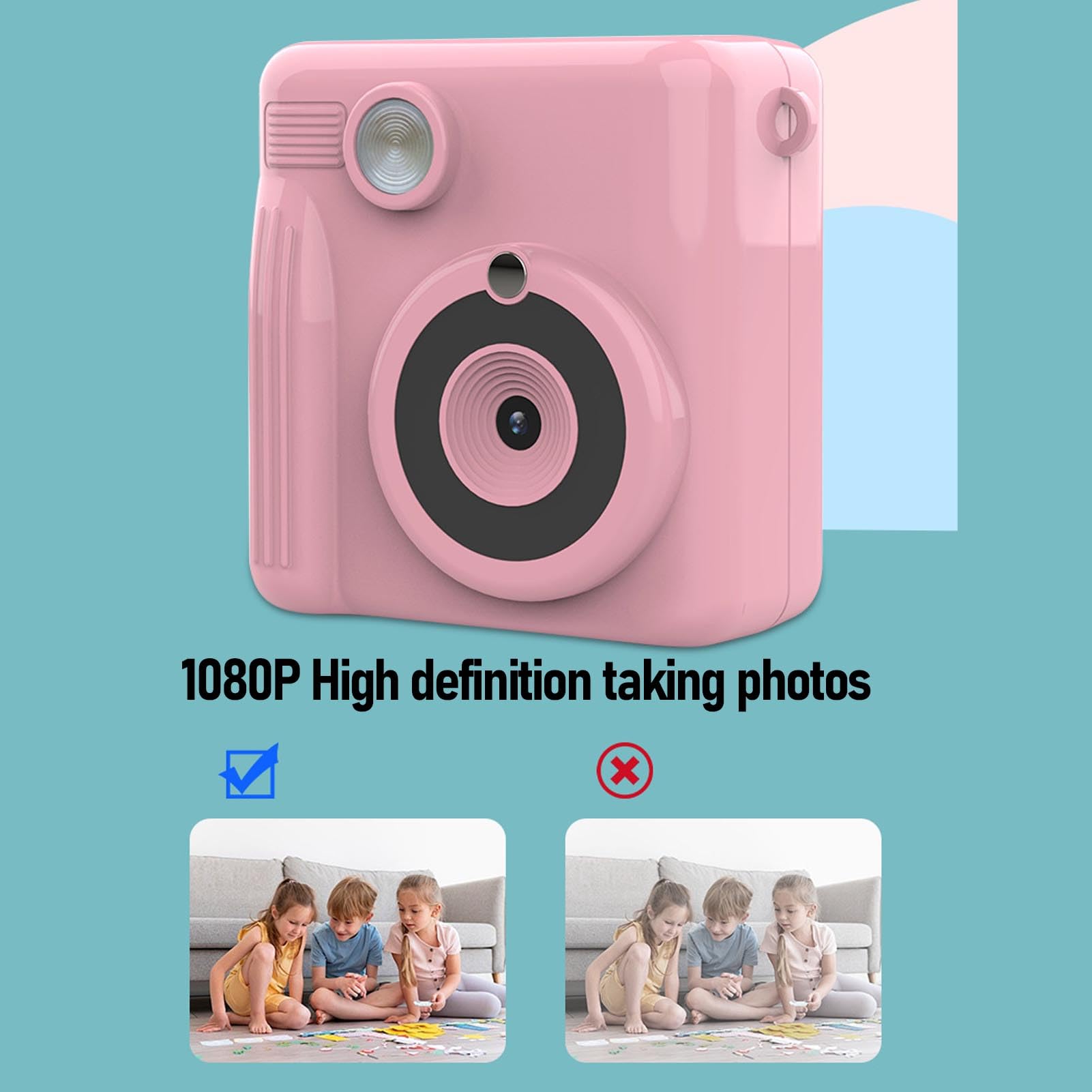 RiToEasysports Cámara de Impresión Instantánea para Niños, Cámara para Niños de Selfie Doble de Lente Doble HD 1080p con Papel Impreso para Juego Al Aire