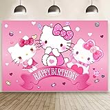 Kitty Birthday Decorations,Girls Princess Happy Birthday Banner Backdrop for Kids Birthday Party Supplies (5x3ft)