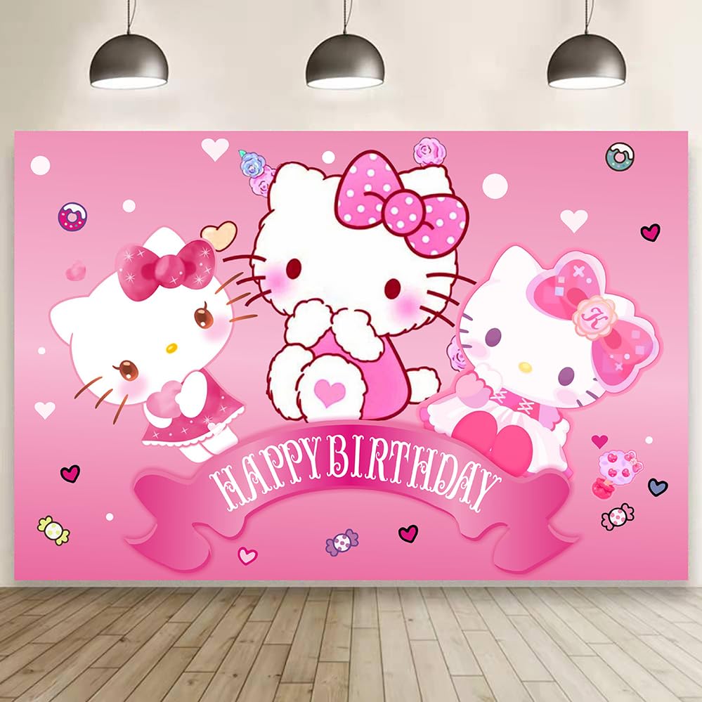 Kitty Birthday Decorations,Girls Princess Happy Birthday Banner B...