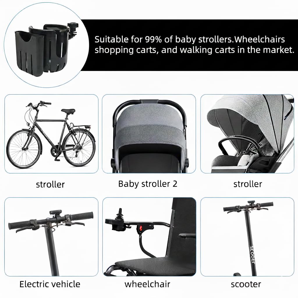Safe-O-Kid Universal 2-in-1 Stroller Cup Holder with Phone Holder | Drink & Mobile Holder for Stroller, Bike, Walker & Wheelchair | Black