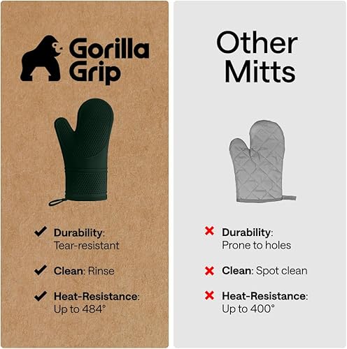 Miniatura 80 de GORILLA GRIP - Juego de guantes de horno de silicona suave sin BPA, guantes de cocina resistentes al calor e impermeables, forro de algodón grueso