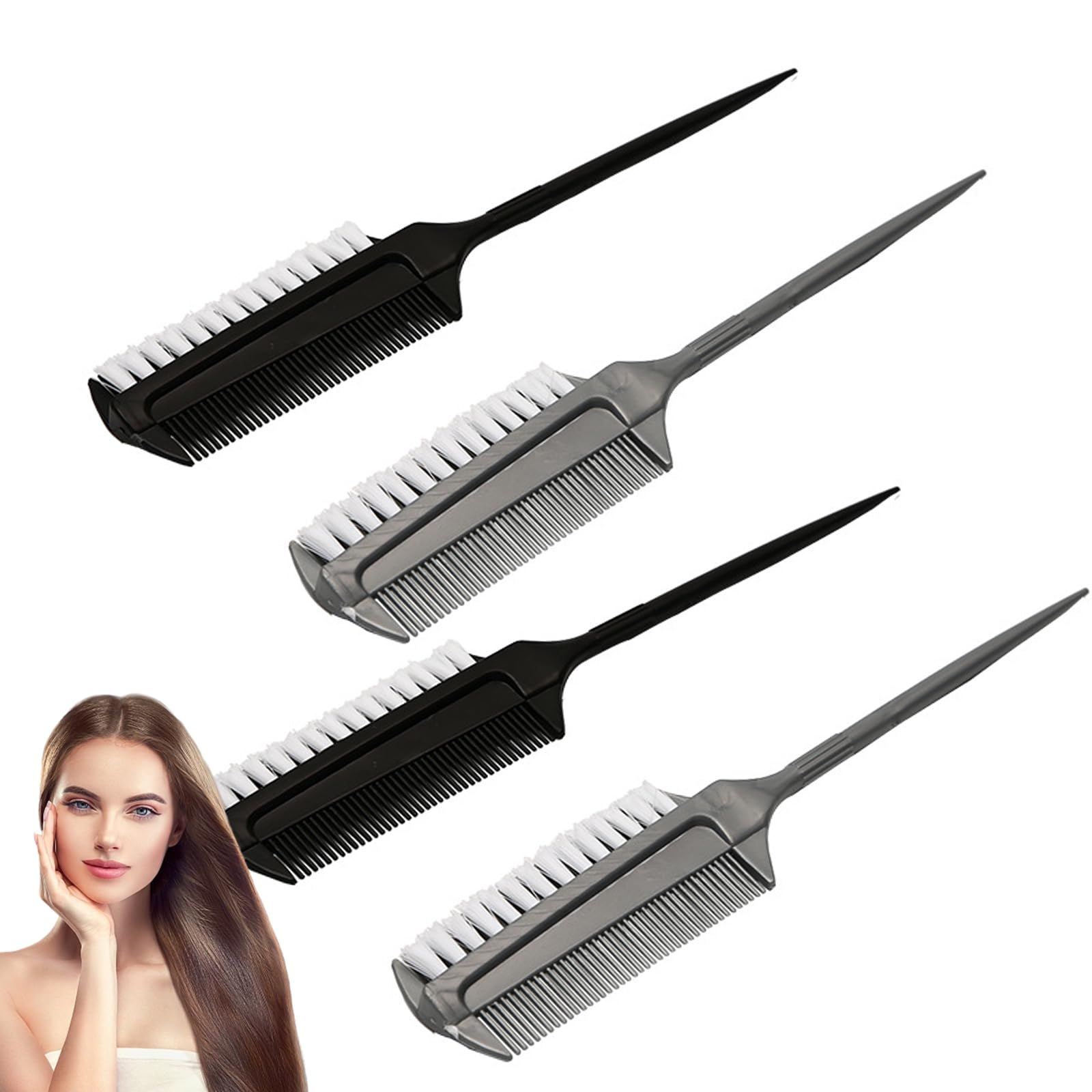 Glättungsbürste Für Pferdeschwänze, Multifunktionaler Haarkamm, Doppelseitiger Kantenkamm, Ergonomischer Haarfärbekamm, Professionelle Haarfärbewerkzeuge (Schwarz Und Grau)