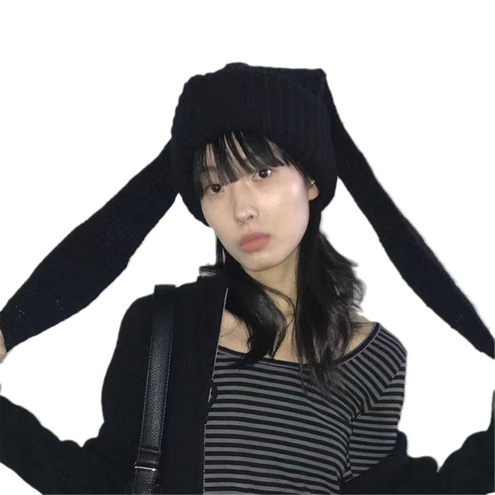 GRABAGECAN Long Shape Adult Ear Protect Hat Winter Warmer Hat Cold Winter Presents for Students Teenagers Black