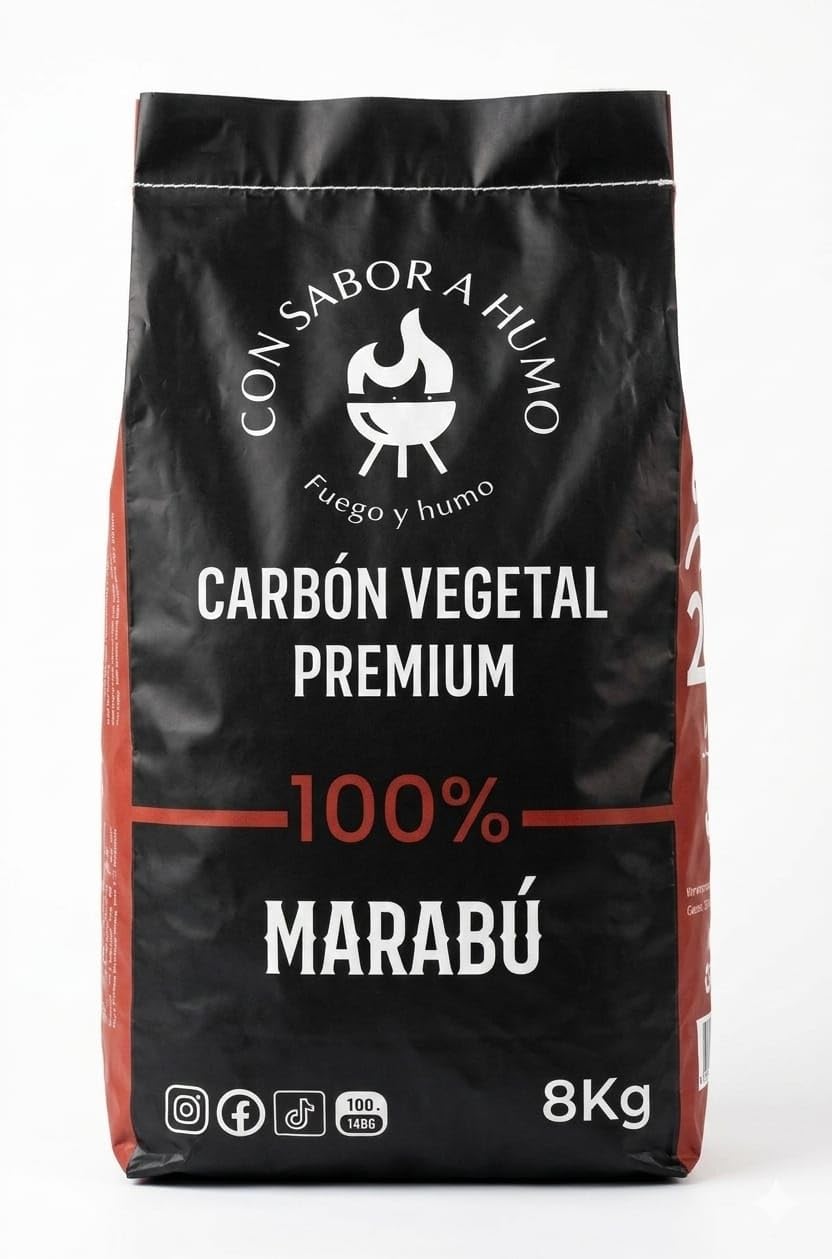 con Sabor A Humo, Carbón de Marabú Premium, 100% Natural, para Parrilla y Asador, 8 kg