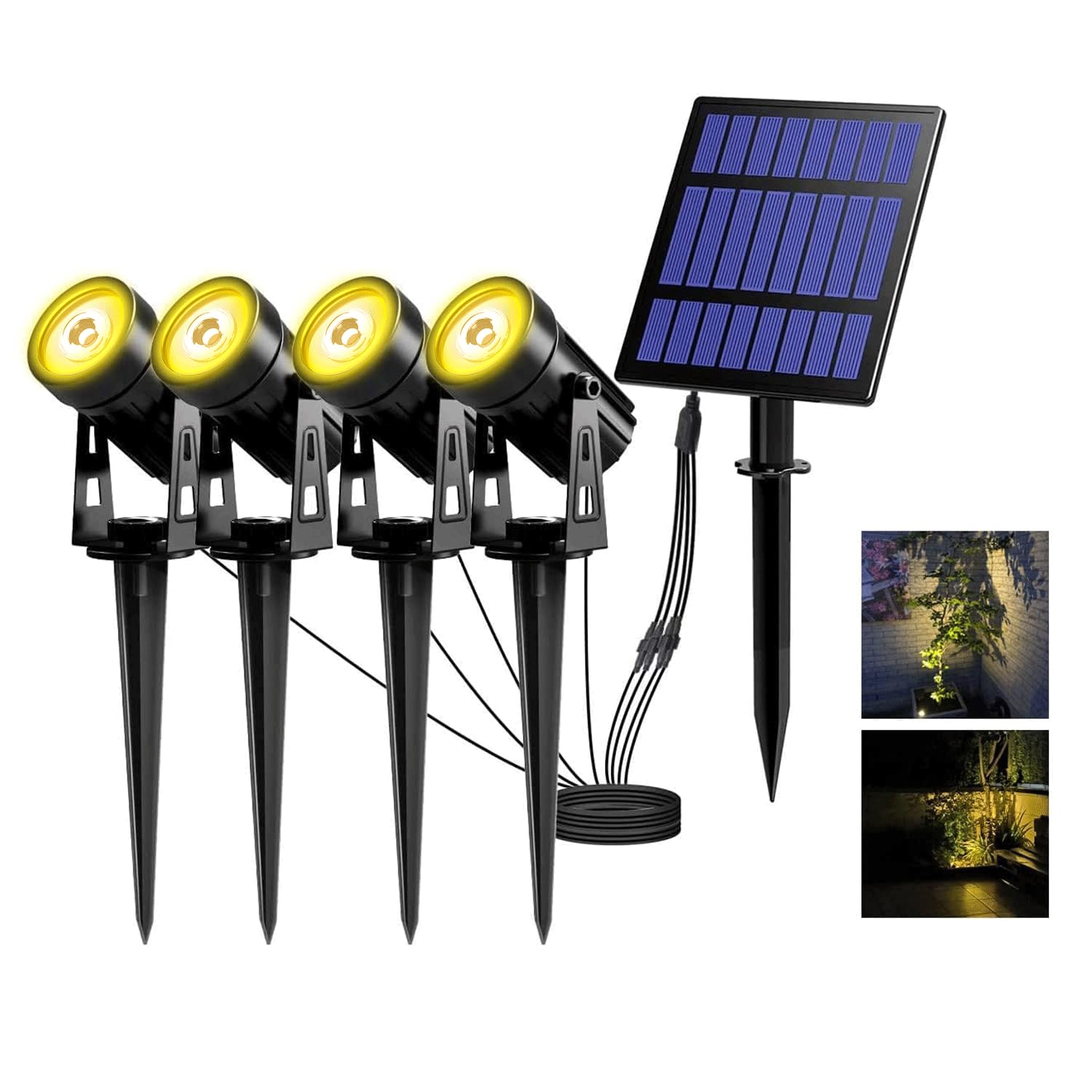 T-SUN Solarleuchte Garten, 4 Stück LED Gartenbeleuchtung Solar, Gartenstrahler Solar, 3000K Warmweiß, Wasserdicht LED Solarlampe, Gartenlampe, Wegeleuchte, Spotbeleuchtung