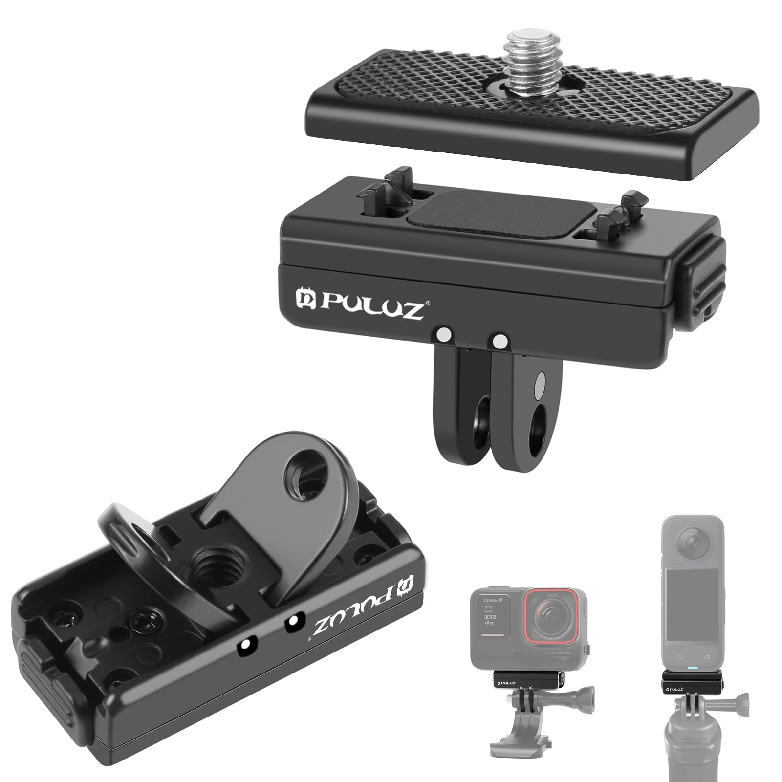 PULUZ Magnetyczna podstawa szybkiego zwalniania do Insta360 Ace Ace Pro, z adapterem śruby 1/4 cala, składany uchwyt na statyw do Go Pro HERO12 11 10 9 8 7 6 5 i innymi akcesoriami do kamer akcji